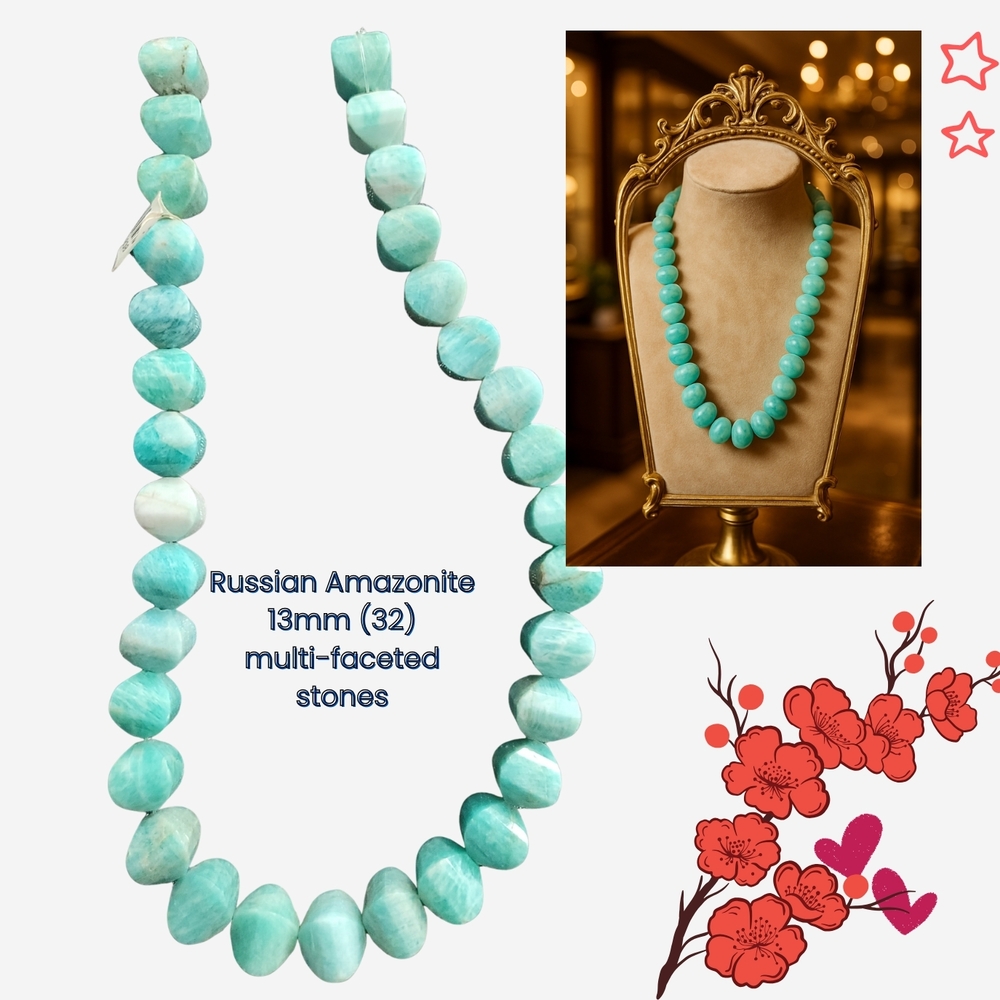 NWT Russian Amazonite 13mm 32 Multi-Facted Natural Stones